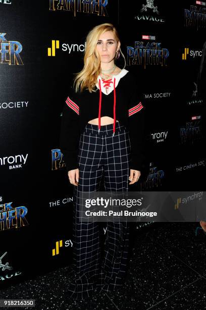 Zosia Mamet attends The Cinema Society with Ravage Wines & Synchrony host a screening of Marvel Studios' "Black Panther" at The Museum of Modern Art...