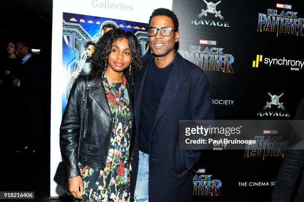 Zahra Savannah Rock and Chris Rock attend The Cinema Society with Ravage Wines & Synchrony host a screening of Marvel Studios' "Black Panther" at The...