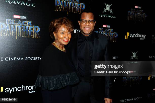 Bettye Fletcher and Geoffrey Fletcher attend The Cinema Society with Ravage Wines & Synchrony host a screening of Marvel Studios' "Black Panther" at...