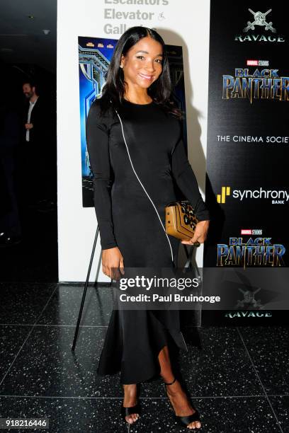 Genevieve Jones attend The Cinema Society with Ravage Wines & Synchrony host a screening of Marvel Studios' "Black Panther" at The Museum of Modern...