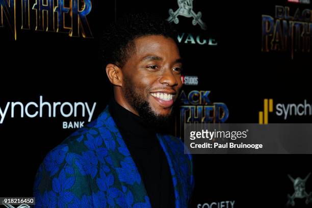 Chadwick Boseman attends The Cinema Society with Ravage Wines & Synchrony host a screening of Marvel Studios' "Black Panther" at The Museum of Modern...