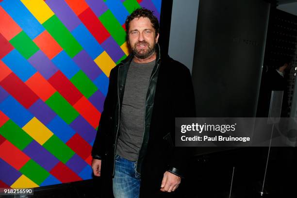 Gerard Butler attends The Cinema Society with Ravage Wines & Synchrony host a screening of Marvel Studios' "Black Panther" at The Museum of Modern...