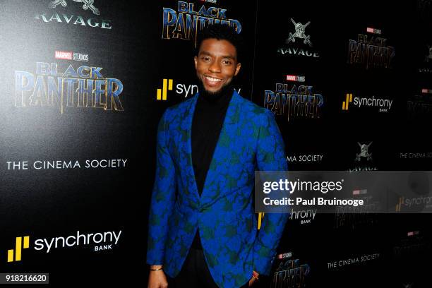 Chadwick Boseman attends The Cinema Society with Ravage Wines & Synchrony host a screening of Marvel Studios' "Black Panther" at The Museum of Modern...