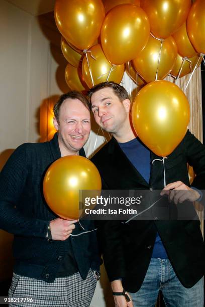 German actor Martin Stange and German-French actor Pierre Kiwitt attend the Blaue Blume Awards 2018 at Grosz on February 14, 2018 in Berlin, Germany.
