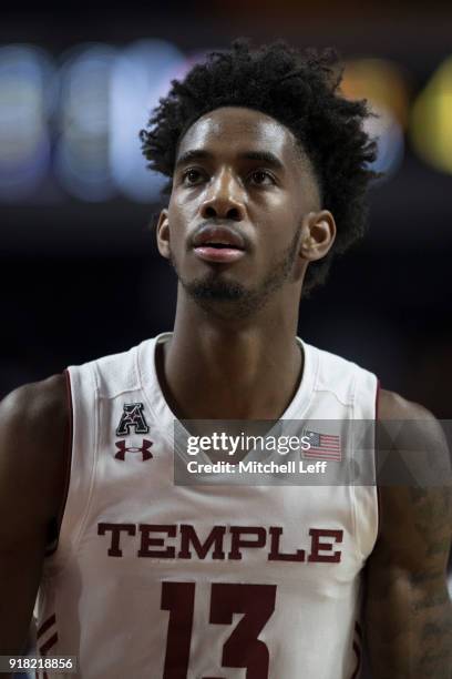 Quinton Rose of the Temple Owls attempts a foul shot against the Villanova Wildcats at the Liacouras Center on December 13, 2017 in Philadelphia,...