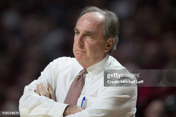 Head coach Fran Dunphy of the Temple Owls looks on against the Villanova Wildcats at the Liacouras Center on December 13, 2017 in Philadelphia,...