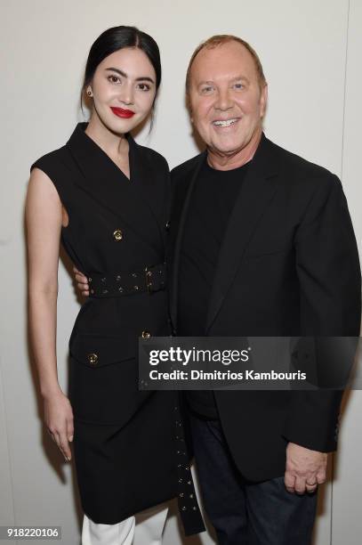 Davika Hoorne and Michael Kors attend the Michael Kors Collection Fall 2018 Runway Show at Vivian Beaumont Theatre at Lincoln Center on February 14,...
