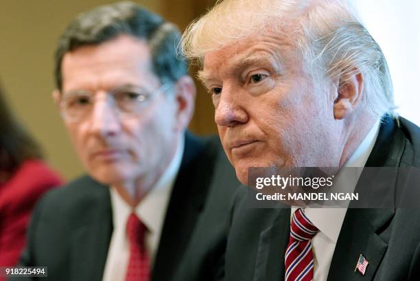 President Donald Trump takes part in a meeting with bipartisan members of Congress on infrastructure in the Cabinet Room of the White House on...