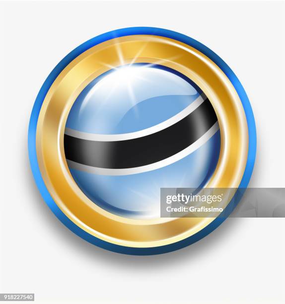 botswana golden button with flag isolated on white - botswana flag stock illustrations