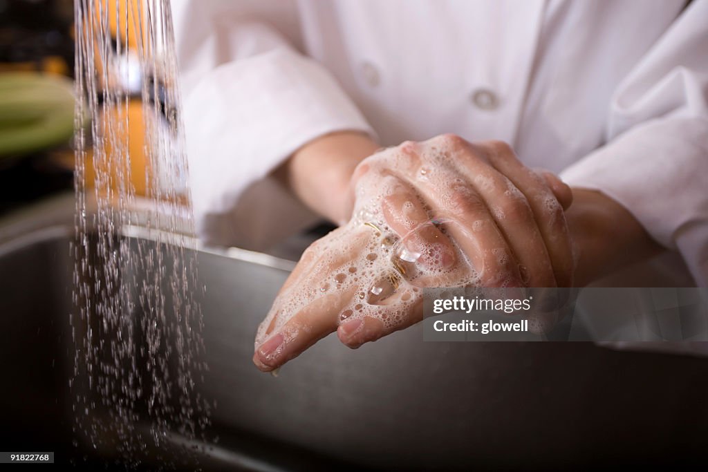 Washing hands in a sink