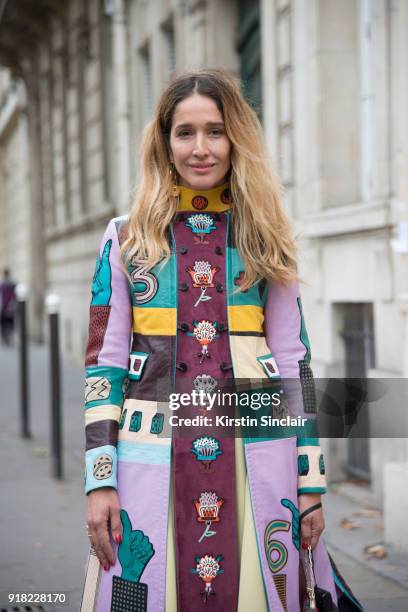 Founder of Belmodo Tiany Kiriloff wears a Valentino coat day 6 of Paris Womens Fashion Week Spring/Summer 2018, on October 1, 2017 in London, England.