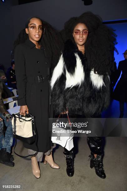 Cipriana Quann and TK Quann attend the Laquan Smith front row during New York Fashion Week: The Shows at Gallery I at Spring Studios on February 14,...