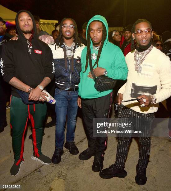 Durel, Quavo, Takeoff and Offset of The Group Migos attend Trap Du Soleil celebrating YFN Lucci on February 13, 2018 in Atlanta, Georgia.