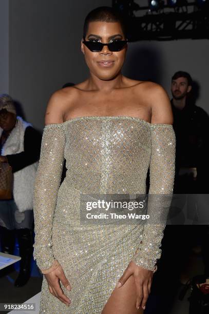 Johnson attends the Laquan Smith front row during New York Fashion Week: The Shows at Gallery I at Spring Studios on February 14, 2018 in New York...