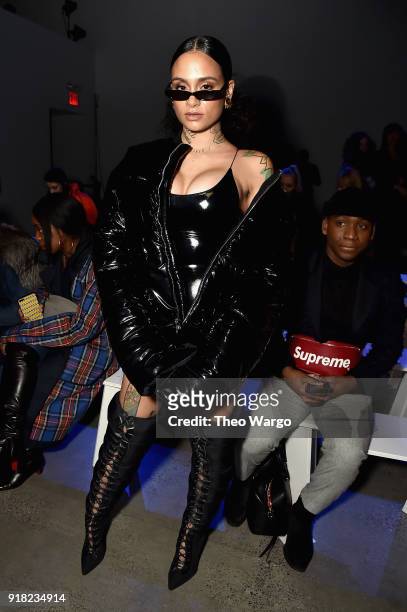 Recording Artist Kehlani attends the Laquan Smith front row during New York Fashion Week: The Shows at Gallery I at Spring Studios on February 14,...