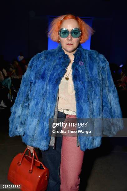 Artist K8 Hardy attends the Laquan Smith front row during New York Fashion Week: The Shows at Gallery I at Spring Studios on February 14, 2018 in New...