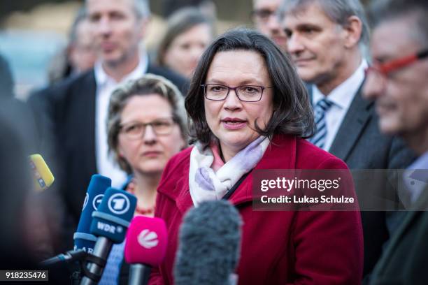 Andrea Nahles, Bundestag faction leader of the German Social Democrats , gives an interview prior to the local political Ash Wednesday SPD gathering...