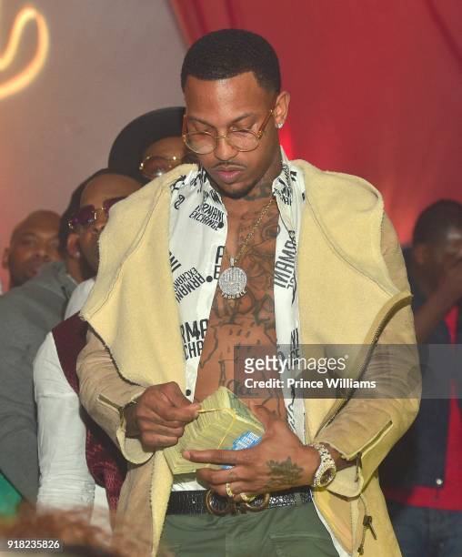 Rapper Trouble attends Trap Du Soleil Celebrating YFN Lucci on February 13, 2018 in Atlanta, Georgia.