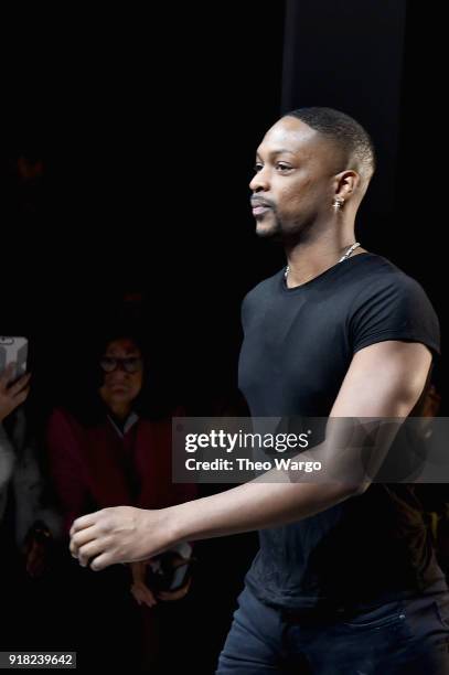 Designer LaQuan Smith attends the Laquan Smith front row during New York Fashion Week: The Shows at Gallery I at Spring Studios on February 14, 2018...