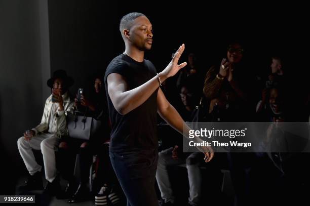 Designer LaQuan Smith attends the Laquan Smith front row during New York Fashion Week: The Shows at Gallery I at Spring Studios on February 14, 2018...