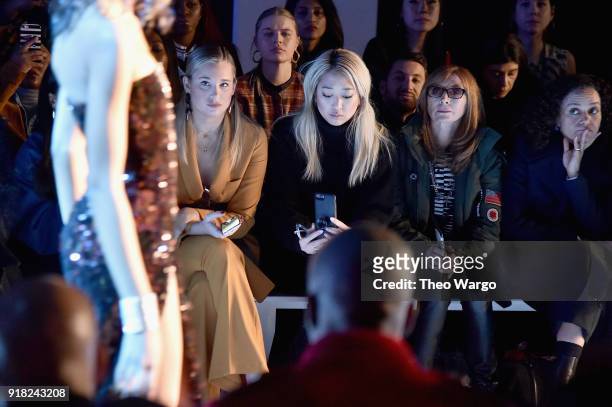 Bloggers Danielle Bernstein and Serena Goh and designer Nicole Miller attend the Laquan Smith front row during New York Fashion Week: The Shows at...