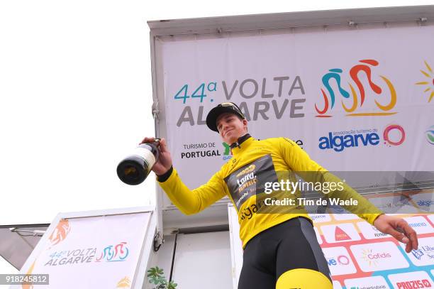 44th Volta Algarve 2018 / Stage 1 Podium / Dylan Groenewegen of The Netherlands Yellow Leader Jersey / Celebration / Champagne / Albufeira - Lagos /...