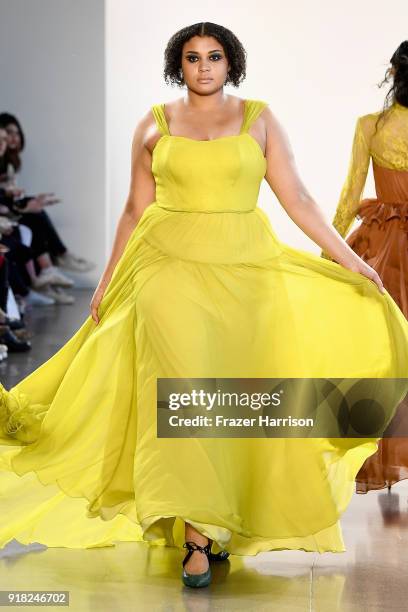 Model walks the runway for Leanne Marshall during New York Fashion Week: The Shows at Gallery II at Spring Studios on February 14, 2018 in New York...
