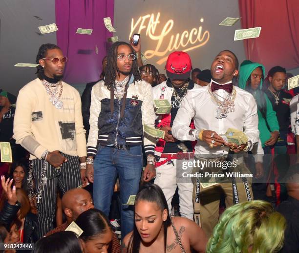 Offset, Quavo, YFN Lucci and Takeoff attend Trap Du Soleil Celebrating YFN Lucci on February 13, 2018 in Atlanta, Georgia.