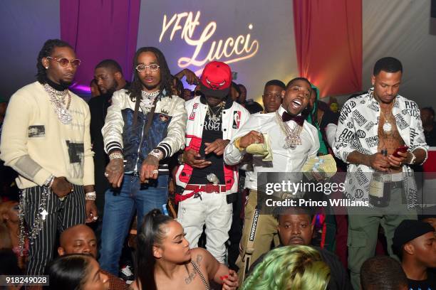 Offset, Quavo, Lil Boosie, YFN Lucci and Trouble attend trap Du Soleil Celebrating YFN Lucci on February 13, 2018 in Atlanta, Georgia.