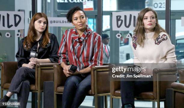 Actresses Aya Cash, Eisa Davis and Gillian Jacobs attend the Build Series to discuss "Kings" at Build Studio on February 14, 2018 in New York City.