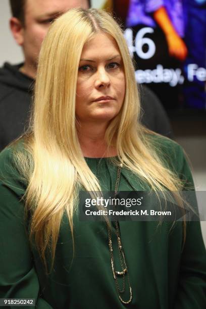 Nicole Eggert attends a press conference with Alexander Polinsky and attorney Lisa Bloom regarding sexual harassment allegations against Scott Baio...