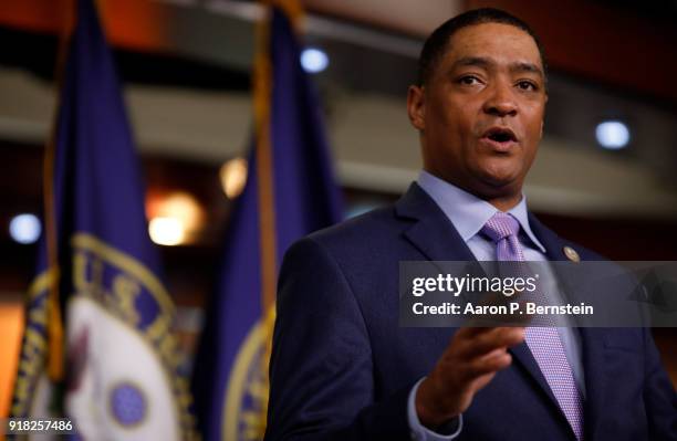 Rep. Cedric Richmond speaks at a press conference on Capitol Hill on February 14, 2018 in Washington, DC. Pelosi and her fellow Democrats addressed...