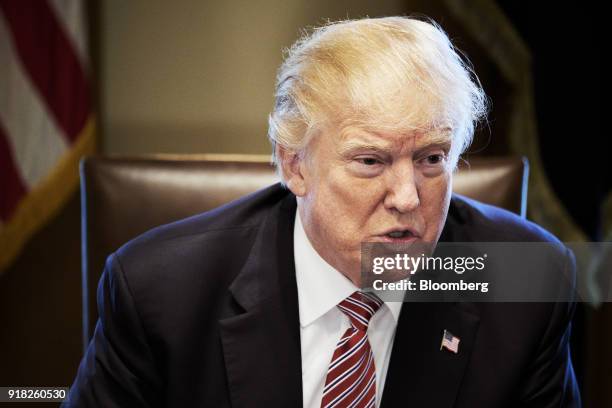 President Donald Trump speaks during a meeting with bipartisan members of congress in the Cabinet Room of the White House in Washington, D.C., U.S....