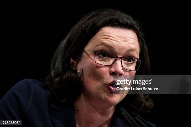 Andrea Nahles, Bundestag faction leader of the German Social Democrats , speaks during the local political Ash Wednesday SPD gathering on February...