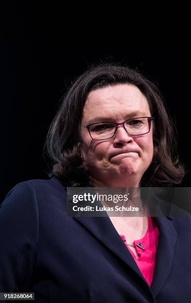 Andrea Nahles, Bundestag faction leader of the German Social Democrats , speaks during the local political Ash Wednesday SPD gathering on February...