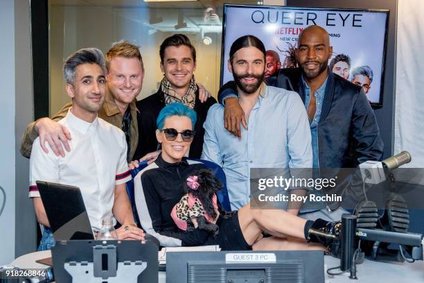 Tan France, Bobby Berk, Antoni Porowski, Jonathan Van Ness and Karamo Brown with Jenny McCarthy from "Queer Eye for the Straight Guy" reboot during...