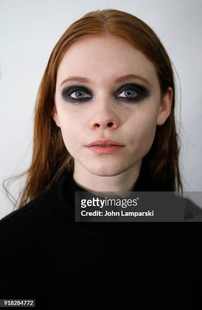 Model poses backstage during the Leanne Marshall show during February 2018 New York Fashion Week: The Shows at Gallery II at Spring Studios on...