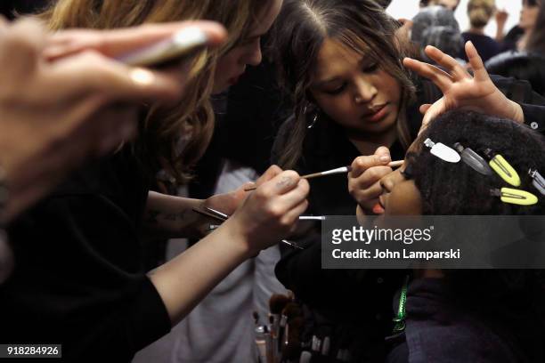 Model poses backstage during the Leanne Marshall show during February 2018 New York Fashion Week: The Shows at Gallery II at Spring Studios on...
