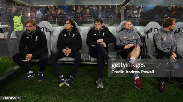 Jurgen Klopp manager of Liverpool with his staff Zeljko Buvac, Peter Krawietz, John Achterberg and Andreas Kornmayer before the UEFA Champions League...
