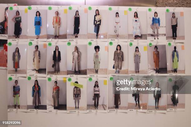 Model board backstage at the Maryam Nassir Zadeh fashion show during New York Fashion Week on February 14, 2018 in New York City.