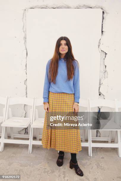 Fashion designer Maryam Nassir Zadeh poses backstage at the Maryam Nassir Zadeh fashion show during New York Fashion Week on February 14, 2018 in New...