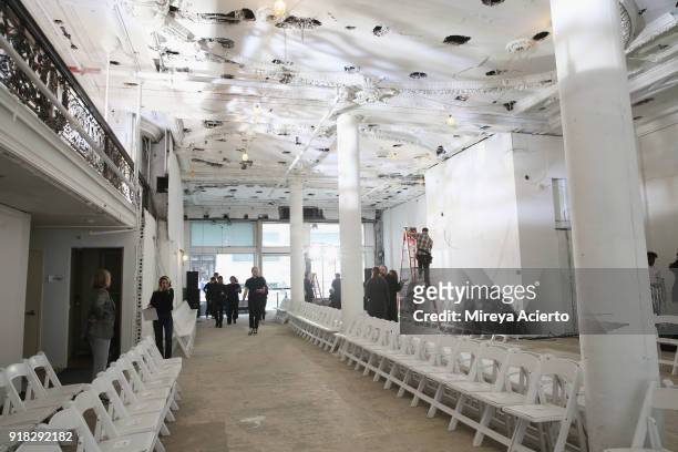 Interior view of the venue for the Maryam Nassir Zadeh fashion show during New York Fashion Week on February 14, 2018 in New York City.