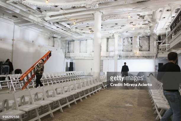 Interior view of the venue for the Maryam Nassir Zadeh fashion show during New York Fashion Week on February 14, 2018 in New York City.