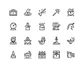 Fairy tales icons, outline style