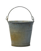 Antique Zinc Water Pail Bucket Isolated with Clipping Path