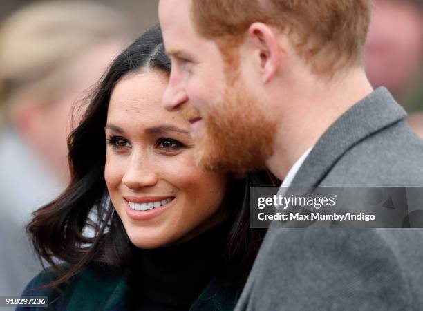 Meghan Markle and Prince Harry visit Edinburgh Castle on February 13, 2018 in Edinburgh, Scotland.