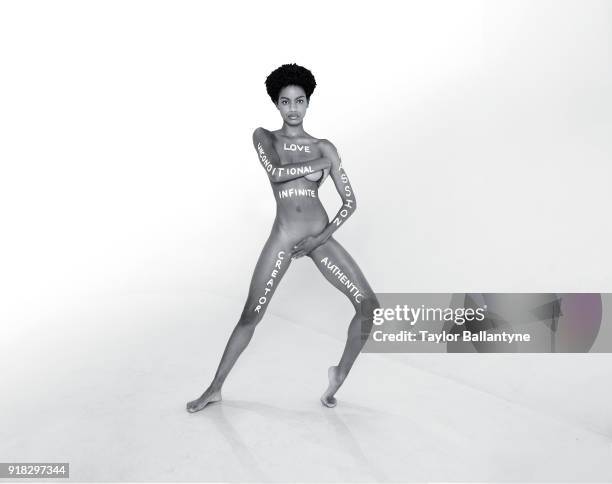 Swimsuit Issue 2018: Model Ebonee Davis poses for the 2018 Sports Illustrated swimsuit issue 'In Her Own Words' body painting on October 21, 2017 at...