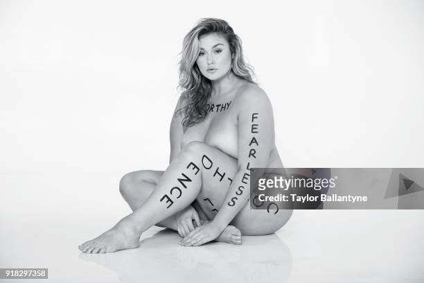Swimsuit Issue 2018: Model Hunter McGrady poses for the 2018 Sports Illustrated swimsuit issue 'In Her Own Words' body painting on October 22, 2017...