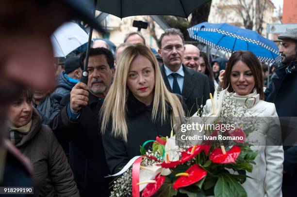 Giorgia Meloni leader of Fratelli d'Italia party candidate for the next political elections visiting monument to the victims of terrorism by Brigate...