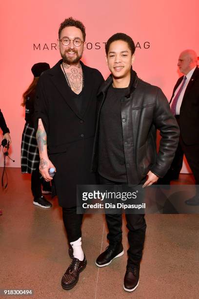 Designer Marcel Ostertag and actor Jeremy L. Carver attend the Marcel Ostertag front row during New York Fashion Week: The Shows at Gallery II at...